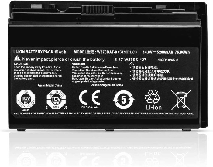 5200Mah Sager Schenker Clevo Hasse W370BAT-8 6-87-W370S-4271 Batteri - Klik på billedet for at lukke