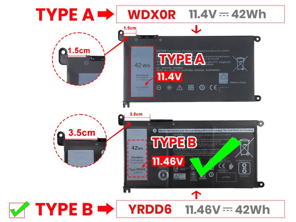 Original 3500mAh 42Wh 3-Celle Dell Inspiron 14 5481 P93G001 Batteri