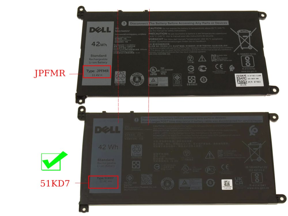 3-Celle 42Wh Dell 51KD7 051KD7 FY8XM Y07HK Batteri
