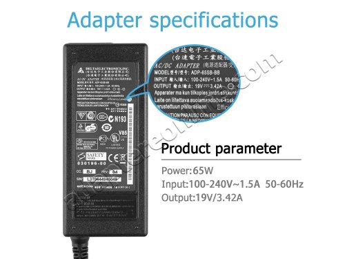 19V 3.42A 65W Medion Akoya WIM2210 AC Adapter Oplader