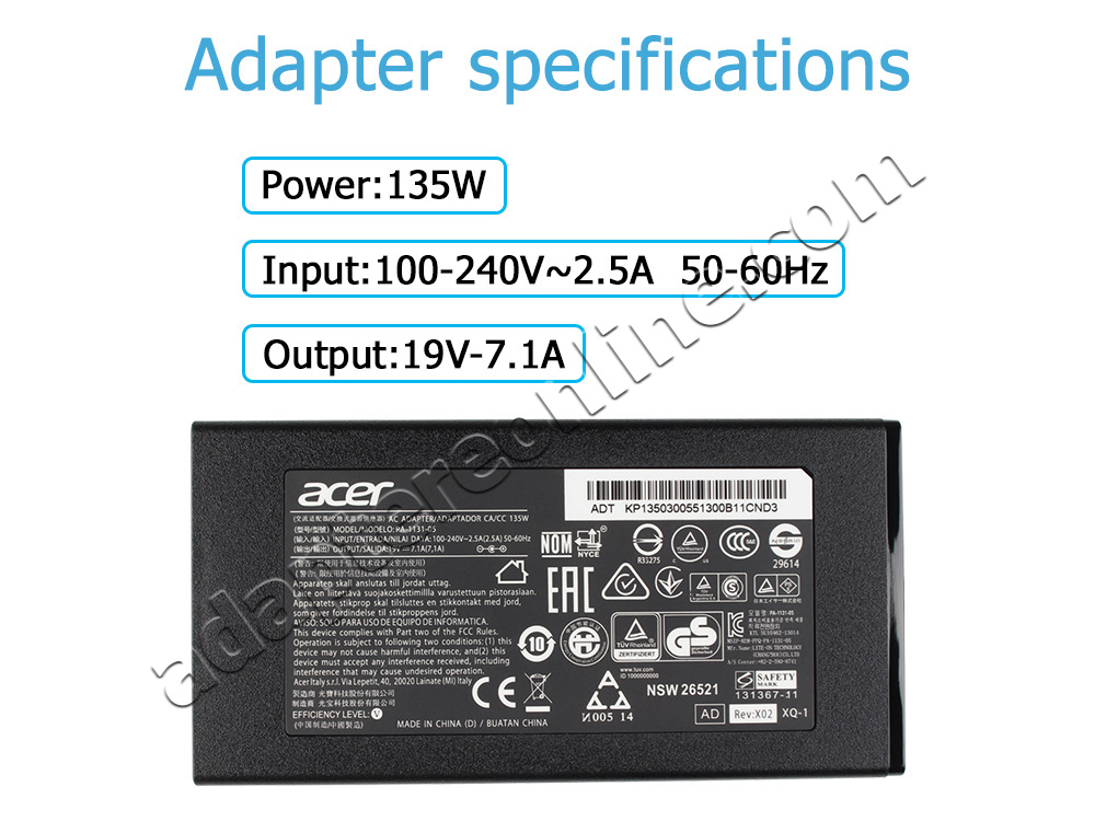 Original 135W AC Adapter Oplader Acer Aspire VN7-792G-70TP + Gratis Kabel