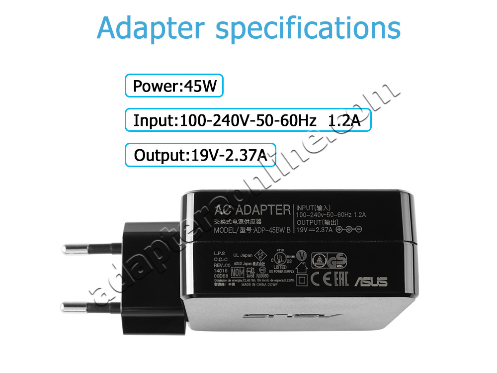 Original 45w Asus VivoBook S14 S430U S430UN AC Adapter Oplader