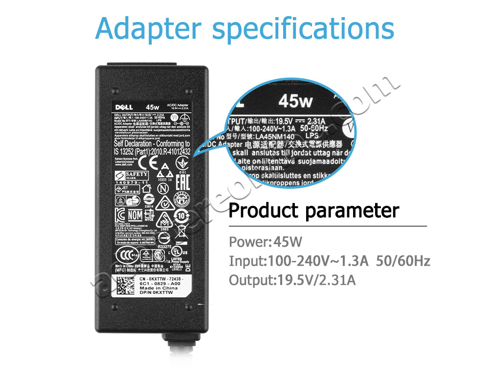 19.5V 2.31A 45W Dell XPS 13 13D-148 AC Adapter Oplader