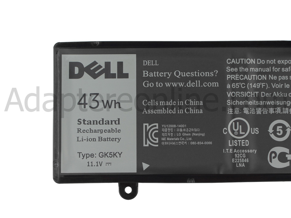 Original 43Wh 3-Celle Batteri Dell 0GK5KY