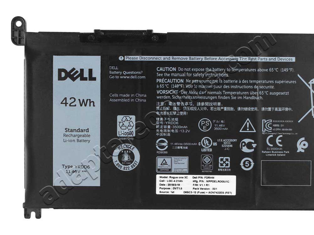 Original 3500mAh 42Wh 3-Celle Dell Inspiron 14 5481 P93G001 Batteri
