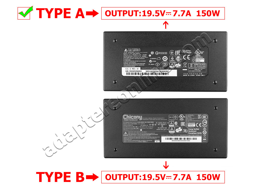 150W Slim Gigabyte P35X V3 CF7 P35X V3 CF8 AC Adapter Oplader + Gratis Kabel