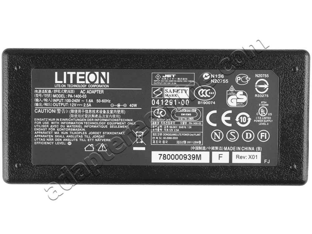 40W Lenco DVP-938 X2 tragbarer DVD-Player AC Adapter Oplader