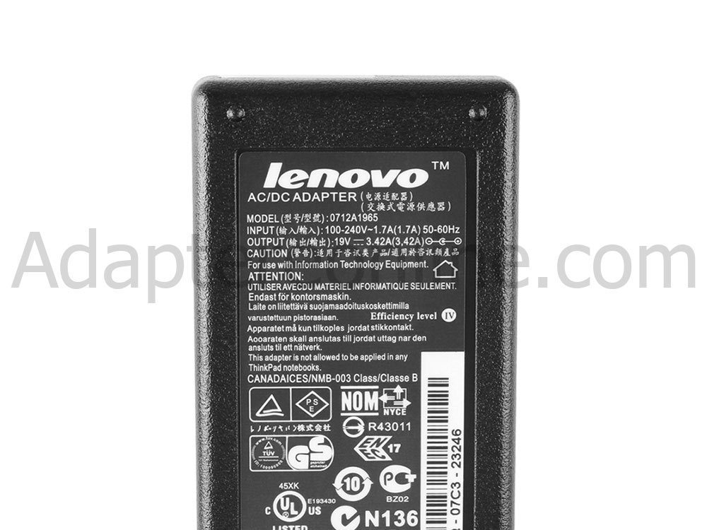19V 3.42A 65W Lenovo IdeaPad U300e U410 AC Adapter Oplader