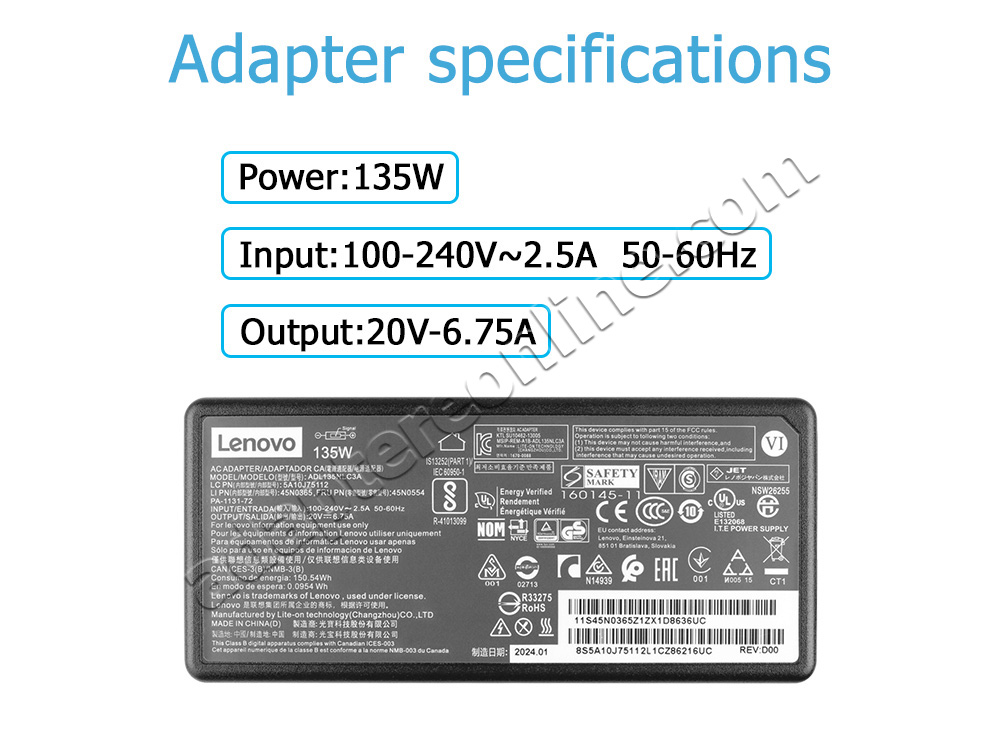 135W lenovo 4X20E50558 4X20E50566 4X20E50564 AC Adapter Oplader