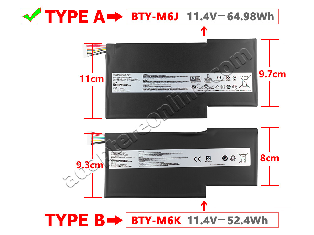 5700mAh 64.98Wh 3-Celle MSI GS73VR Batteri