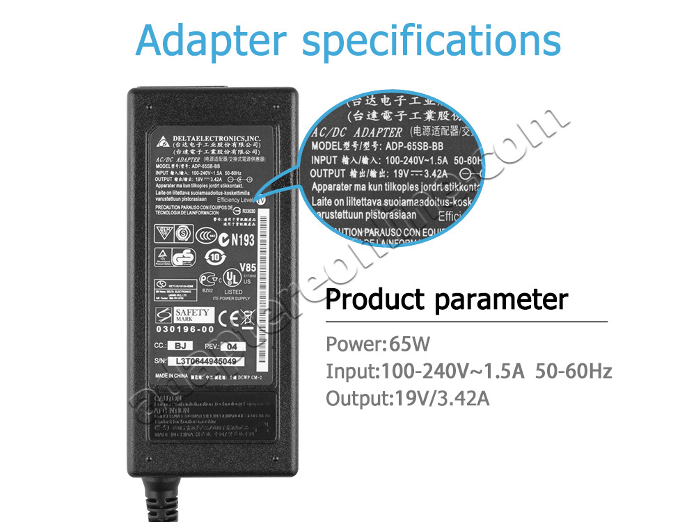 19V 3.42A 65W Medion Akoya E1226 AC Adapter Oplader