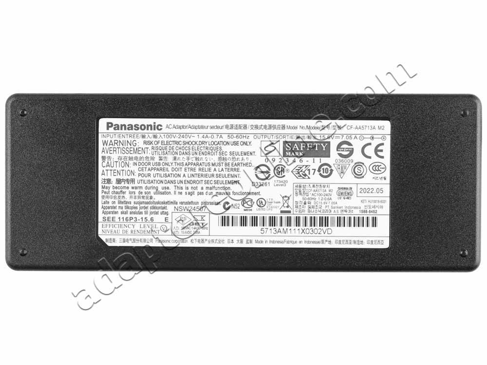 110W 15.6V 7.05A Panasonic Toughbook CF-54MK1 CF-54 mk2 AC Adapter Oplader