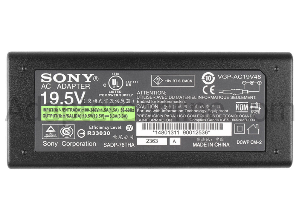 Original 65W Sony VAIO SVF14NA19T AC Adapter Oplader