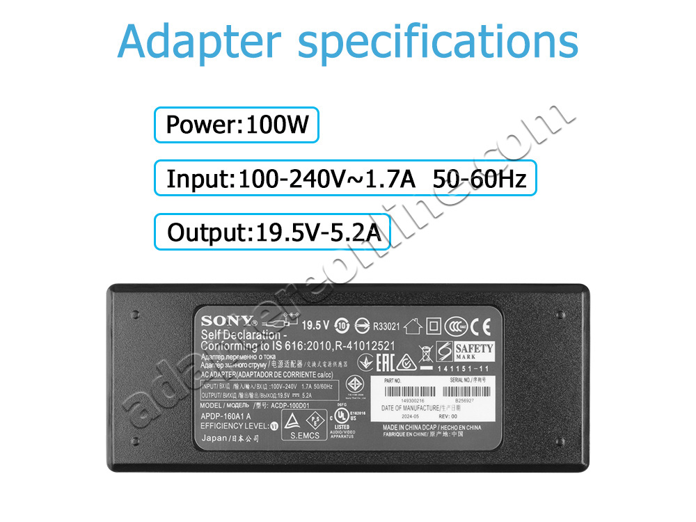 101W Sony KD-43X720E1 AC Adapter Oplader