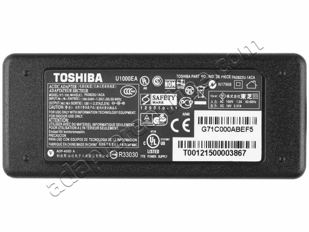 45W Toshiba Satellite C70D C70D-A-108 C70D-A-111 C70D-A-114 AC Adapter Oplader